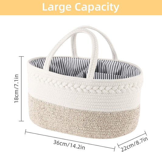 Baby Diaper Caddy Organizer, Portable Diaper Caddy Basket for Baby Boys and Girls, Cotton Rope Diaper Basket Organizer - Baby Basket with Compartments (Yellow)