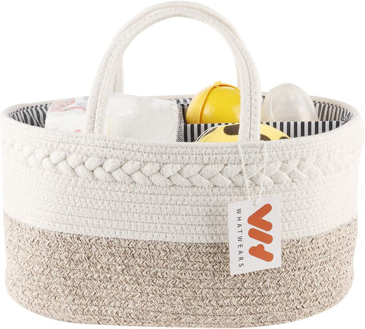 Baby Diaper Caddy Organizer, Portable Diaper Caddy Basket for Baby Boys and Girls, Cotton Rope Diaper Basket Organizer - Baby Basket with Compartments (Yellow)